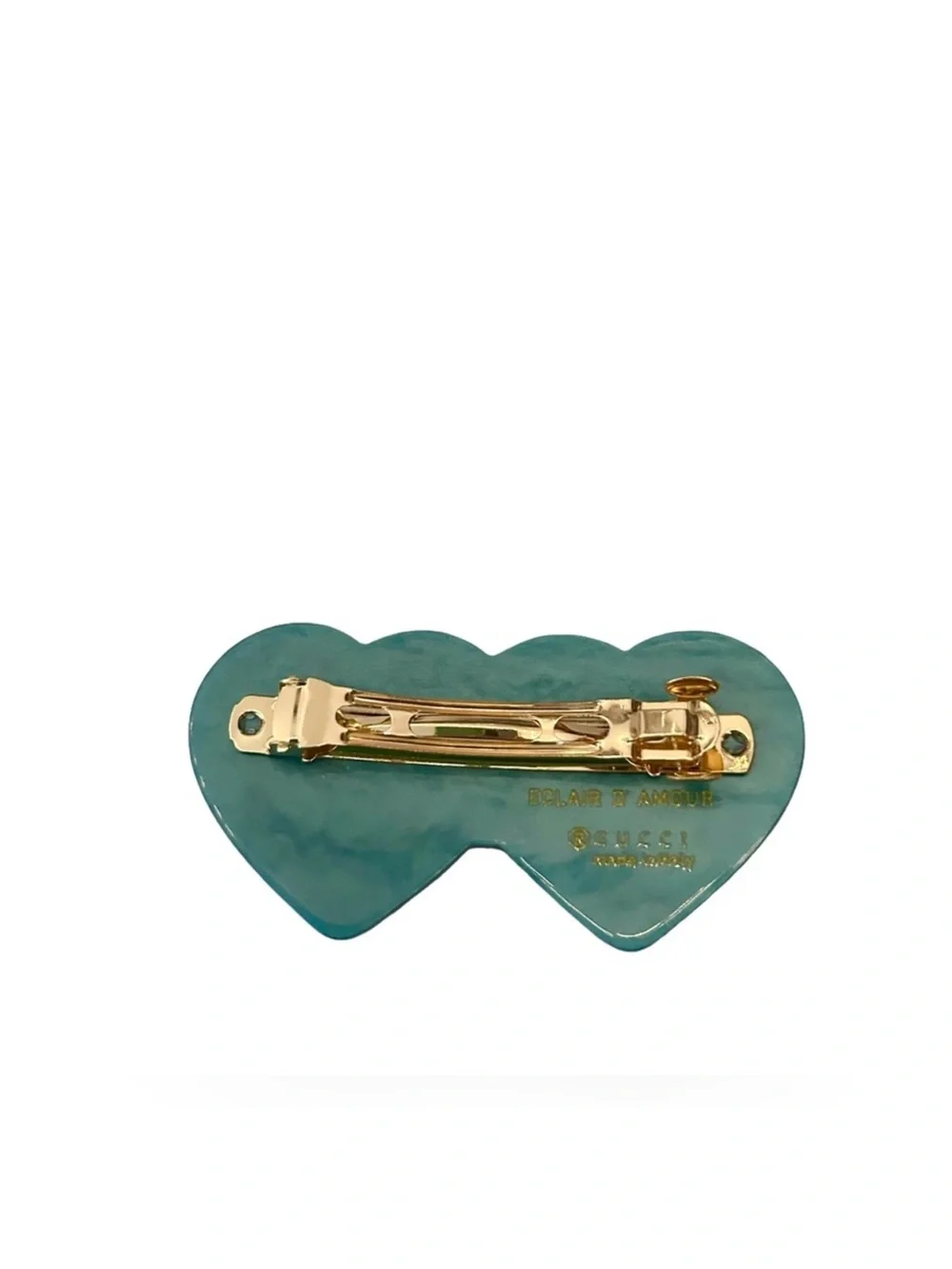 Gucci Red and Teal Double Heart Crystal Logo Hair Clip